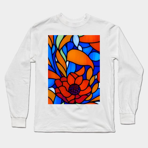 Vibrant Rose Flower Abstract Art - Stained Glass Long Sleeve T-Shirt by Artilize